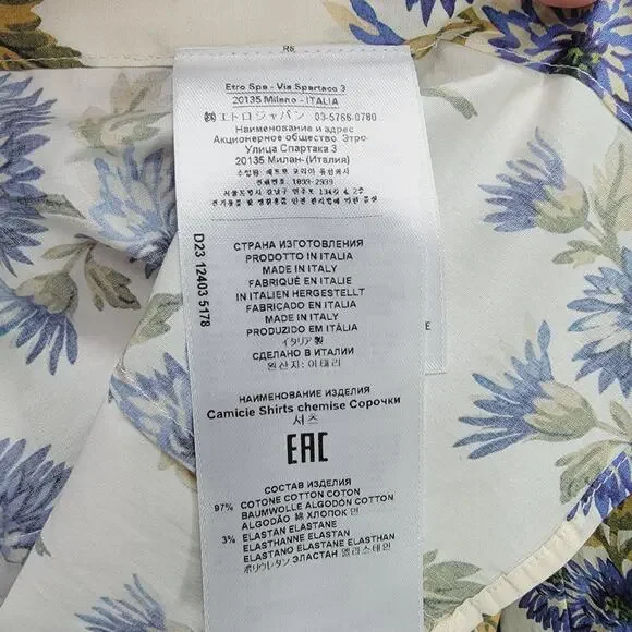 ETRO MILANO FLORAL COTTON BLEND SHIRT, SIZE 42 - Picture 8 of 8